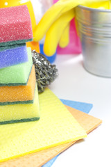 Cleaning tools on white background