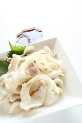 asian cuisine, pork ear soft bone with spicy sauce