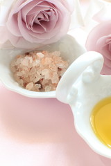 elegant purple roase with rose salt for message and spa image