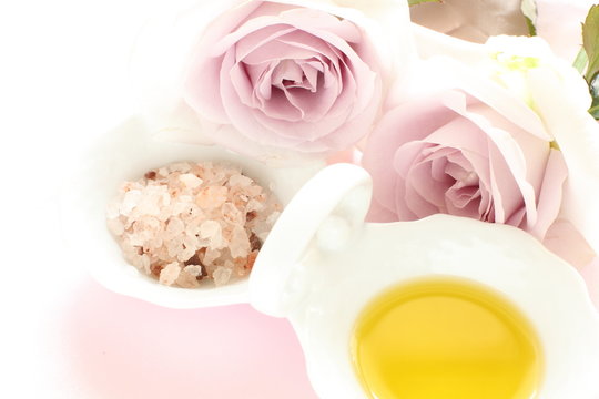 elegant purple roase with rose salt for message and spa image