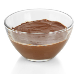 Bowl of chocolate isolated on white
