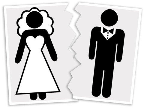 Ilustração sobre o divórcio - foto do casamento rasgada