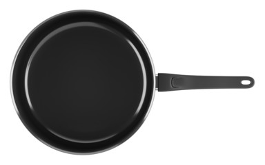 top view of single black cooking pot isolated on white backgroun