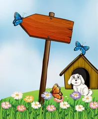 Foto op Plexiglas Honden Een pijlbord met vlinders