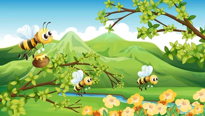Kussenhoes Bijen in de buurt van de berg © GraphicsRF