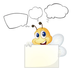 A bee holding a white board