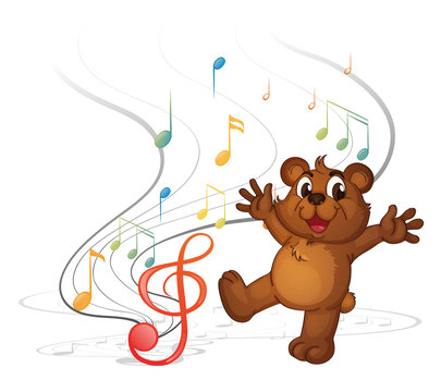 A dancing bear and the musical notes