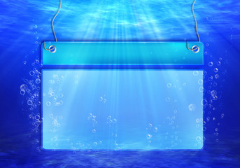 Underwater scene with banner for text with bubbles