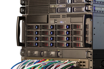 Server Blades and storage in a rack with network hub