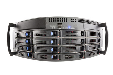 Storage server fisheye view on white background