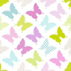 Seamless Pattern Butterflies Stripes/Dots/Check Pastel