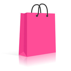 Blank Paper Shopping Bag With Rope Handles. Pink, Black. Vector,