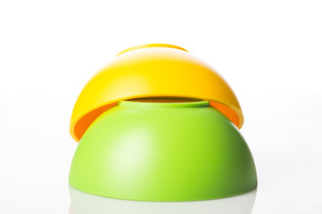 Stack of colorful plastic bowls