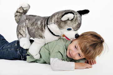 boy with a teddy dog