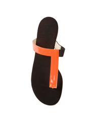 Orange patent leather flip flops