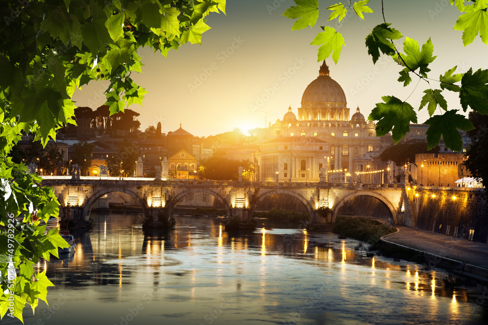 Fototapete view on Tiber and St Peter Basilica in Vatican