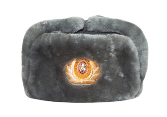 Russian winter army hat on white background