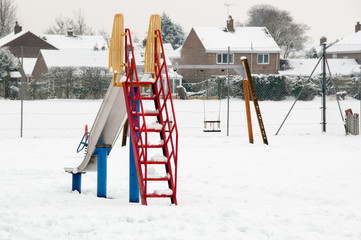 Snow in empty children's Park