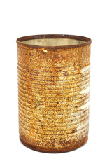 Rusty tin can isolated on white