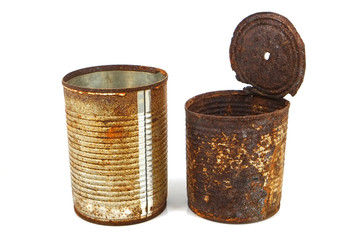 Rusty tin can isolated on white