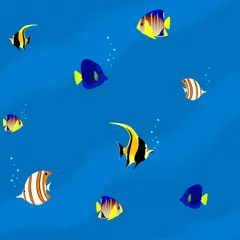  Naadloos patroon - aquarium met kleurrijke tropische vissen © ferdiperdozniy