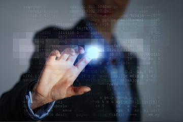 Business woman touching display