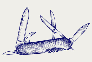Swiss army knife. Doodle style
