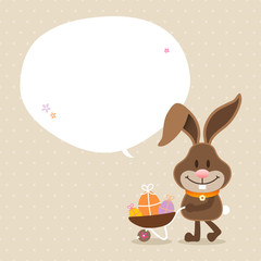 Bunny Wheelbarrow Speech Bubble Beige Dots