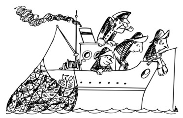 Fishers on the ship at sea