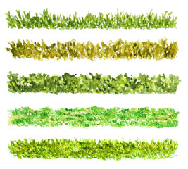 Fototapeta premium Grass Border Pieces, Watercolor Painted, Isolated on White