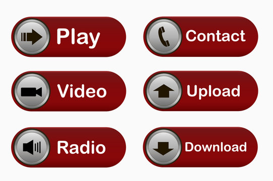 Buy now buttons - play, video, radio, contact, upload, download