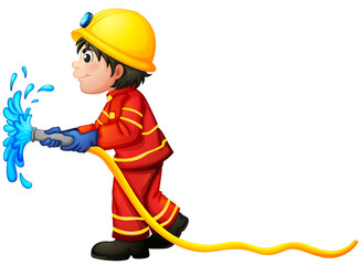 A fireman holding a water hose