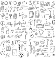 set hand drawn business objects