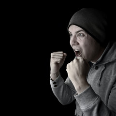 man excited by what he is watching