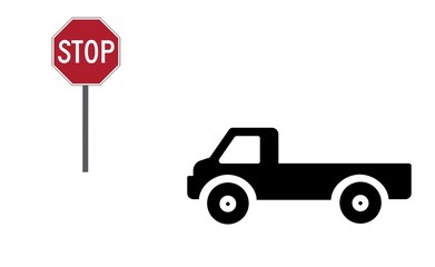 Pickup et un panneau Stop