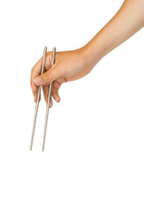 isolated hand holding chopstick