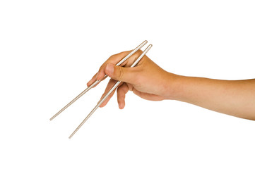 isolated hand holding chopstick