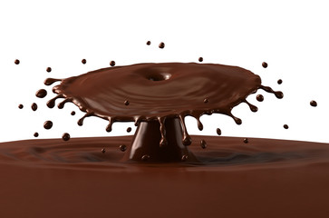 Hot chocolate splash, isolated on white background.