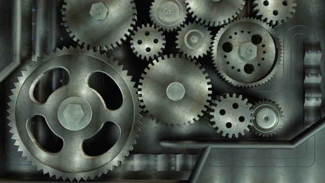 Close-up of rotating gears, teamwork concept