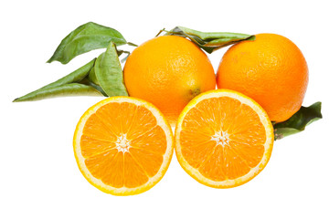 sliced orange and two oranges
