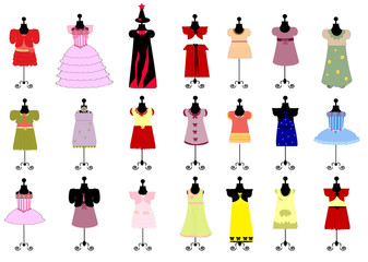 set of colorful children's dresses for girls. vector