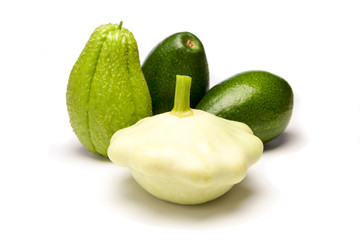 Pattypan squash, avocado and a chayote