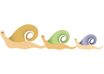 happy family of three snails