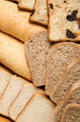 Portions of different fresh bread