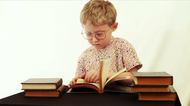 Comic scene: boy finds one dollar banknote during reading
