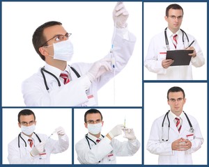 Set (collage) of doctor .Isolated over white background.