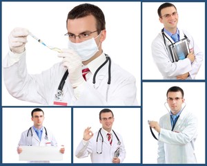 Set (collage) of doctor .Isolated over white background.