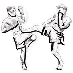 Muay Thai (combat martial art from Thailand) - hand drawing