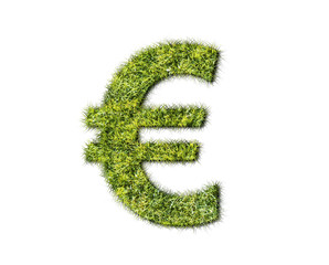 Grass Euro sign on white background