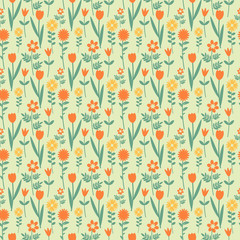 Seamless floral pattern with red and orange flowers